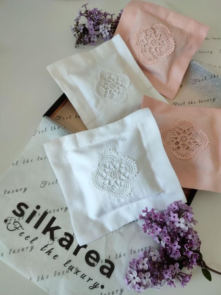 Pamuk Saten Dantel İşlemeli Lavanta Kesesi Lavender Gift Set, Kutulu Özel Hediye Seti
